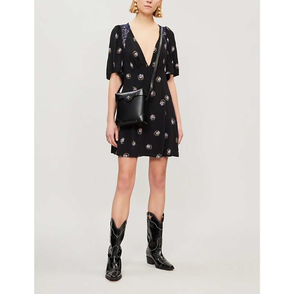 Black Floral V-Neck Mini Dress